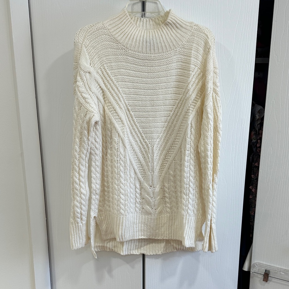 bebe Cream Turtleneck Cable Knit Sweater